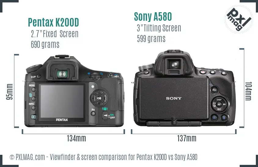 Pentax K200D vs Sony A580 Screen and Viewfinder comparison