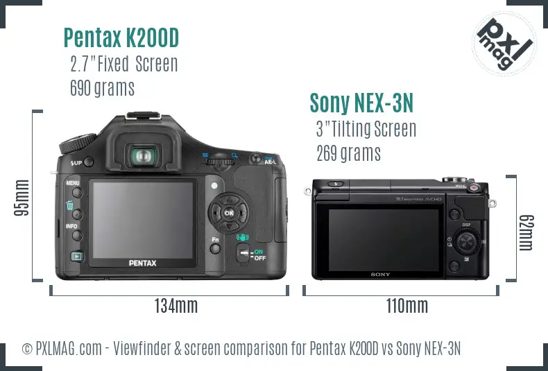 Pentax K200D vs Sony NEX-3N Screen and Viewfinder comparison