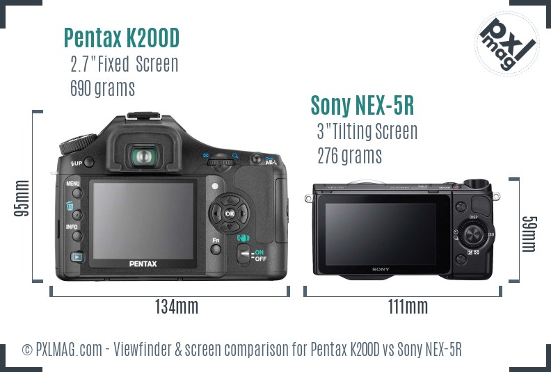 Pentax K200D vs Sony NEX-5R Screen and Viewfinder comparison