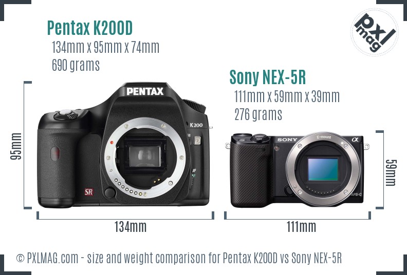 Pentax K200D vs Sony NEX-5R size comparison Pentax K200D vs Sony NEX-5R size comparison