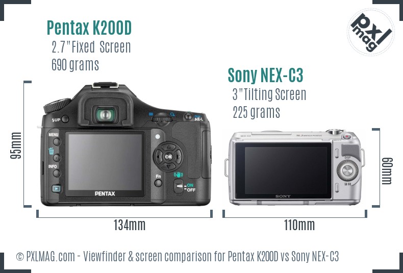 Pentax K200D vs Sony NEX-C3 Screen and Viewfinder comparison