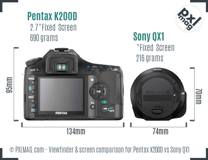 Pentax K200D vs Sony QX1 Screen and Viewfinder comparison