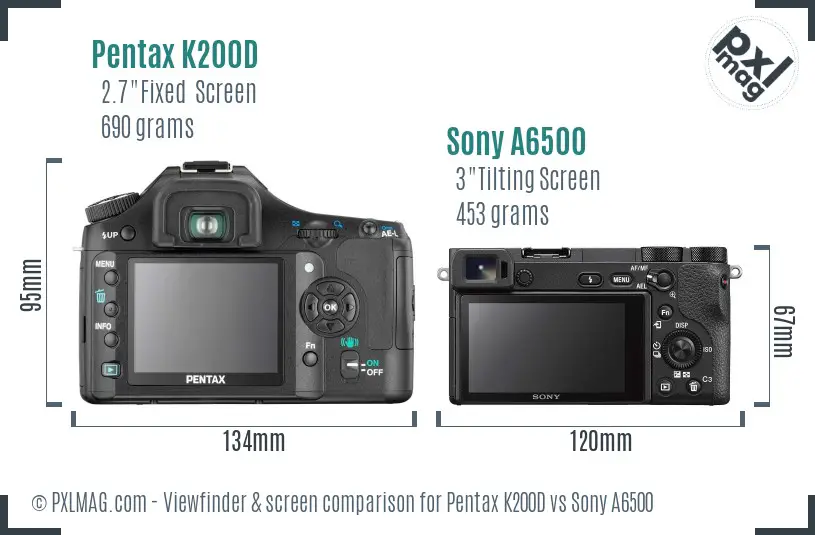 Pentax K200D vs Sony A6500 Screen and Viewfinder comparison