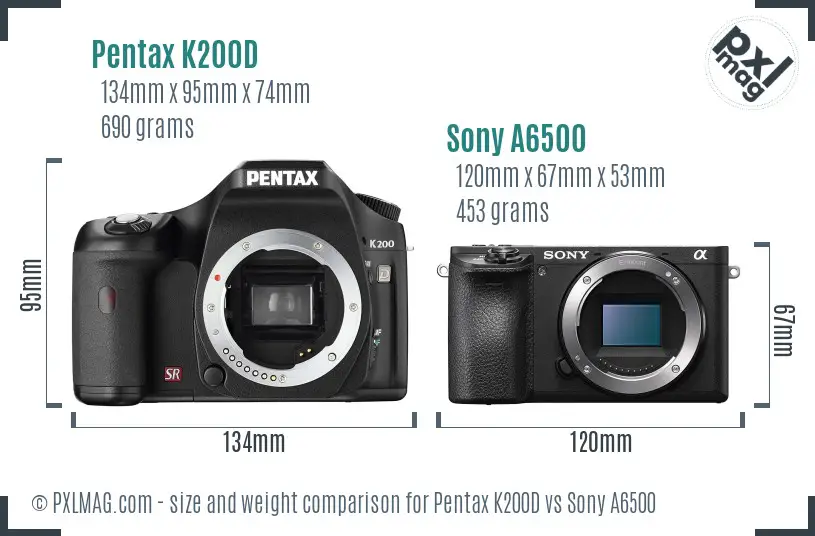 Pentax K200D vs Sony A6500 size comparison