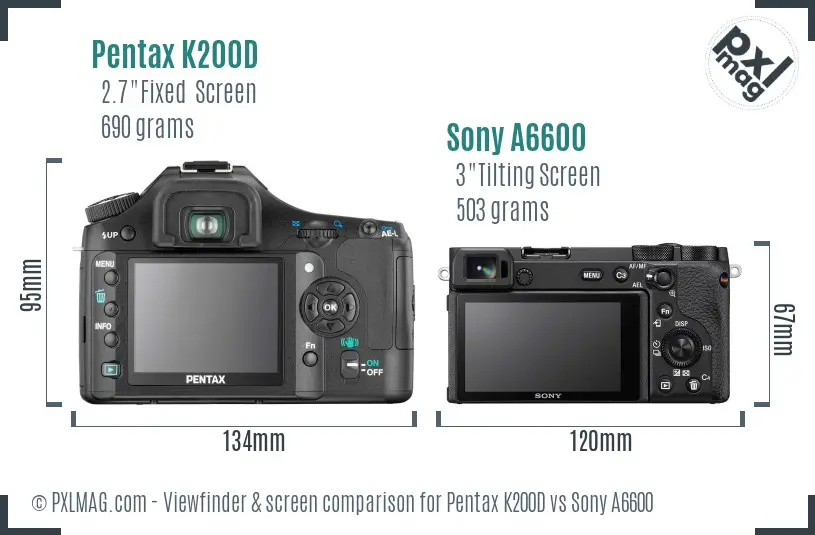 Pentax K200D vs Sony A6600 Screen and Viewfinder comparison