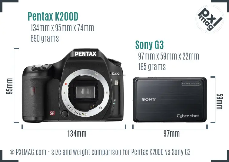 Pentax K200D vs Sony G3 size comparison