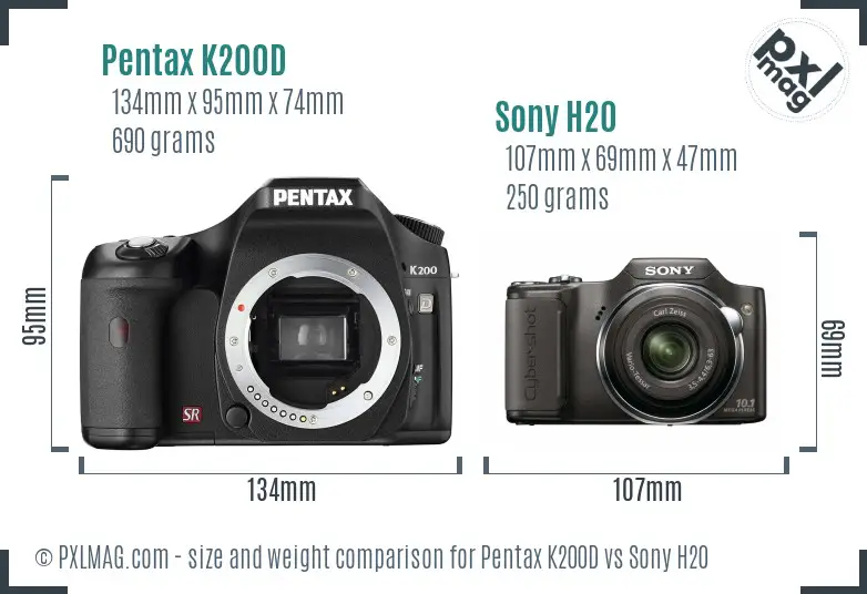 Pentax K200D vs Sony H20 size comparison Pentax K200D vs Sony H20 size comparison