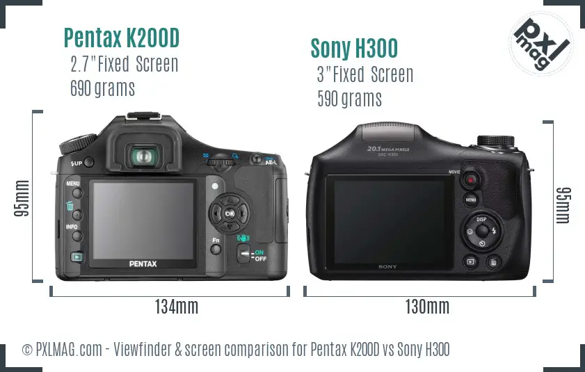 Pentax K200D vs Sony H300 Screen and Viewfinder comparison Pentax K200D vs Sony H300 Screen and Viewfinder comparison