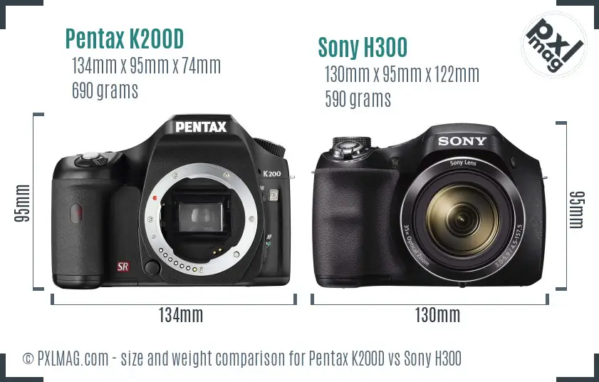 Pentax K200D vs Sony H300 size comparison Pentax K200D vs Sony H300 size comparison