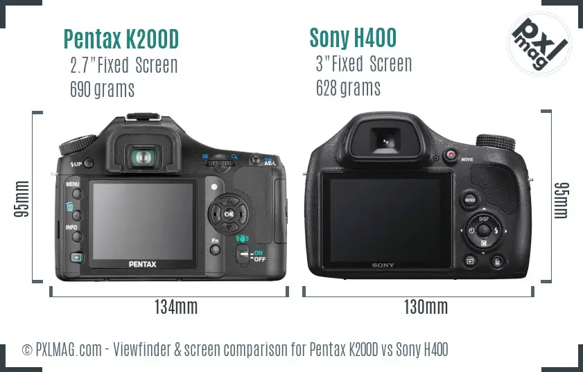 Pentax K200D vs Sony H400 Screen and Viewfinder comparison