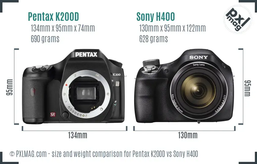 Pentax K200D vs Sony H400 size comparison