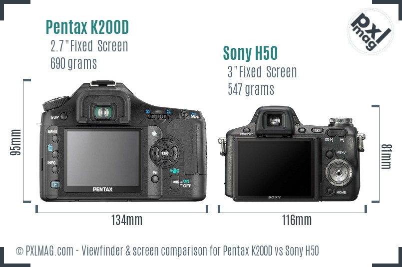 Pentax K200D vs Sony H50 Screen and Viewfinder comparison