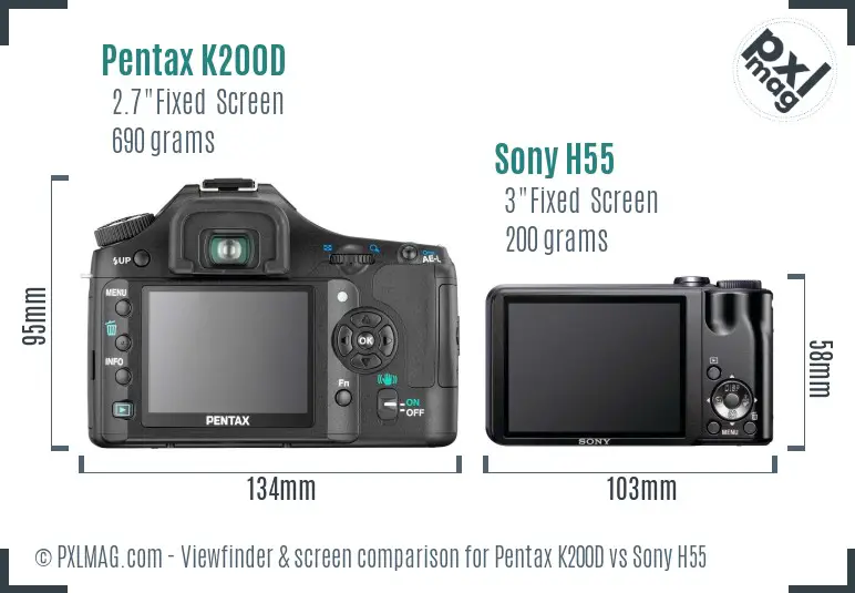 Pentax K200D vs Sony H55 Screen and Viewfinder comparison