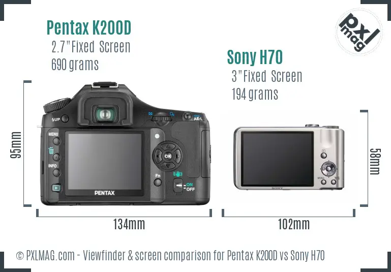 Pentax K200D vs Sony H70 Screen and Viewfinder comparison