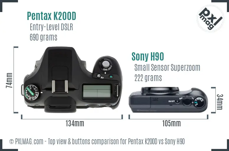 Pentax K200D vs Sony H90 top view buttons comparison