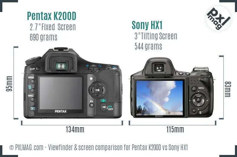 Pentax K200D vs Sony HX1 Screen and Viewfinder comparison