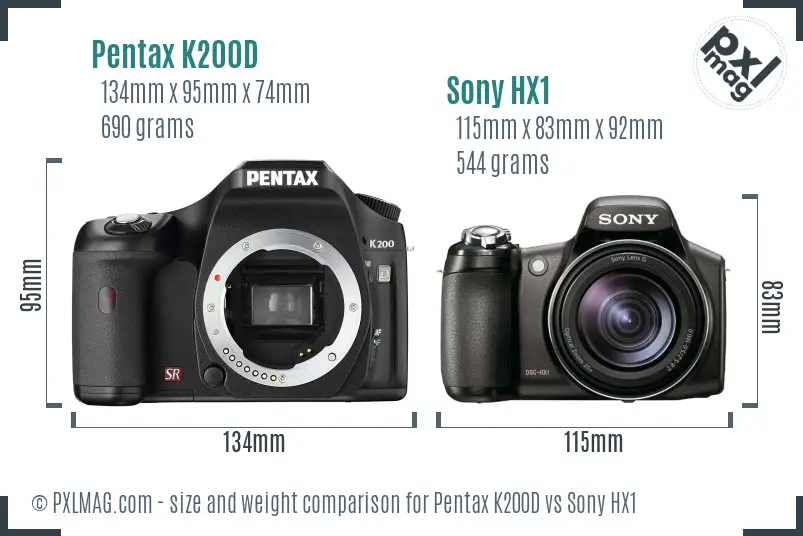 Pentax K200D vs Sony HX1 size comparison