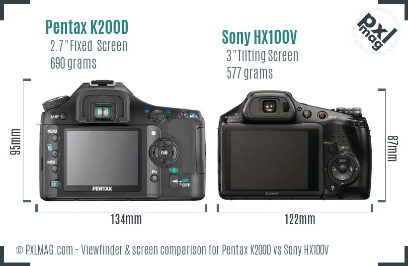 Pentax K200D vs Sony HX100V Screen and Viewfinder comparison