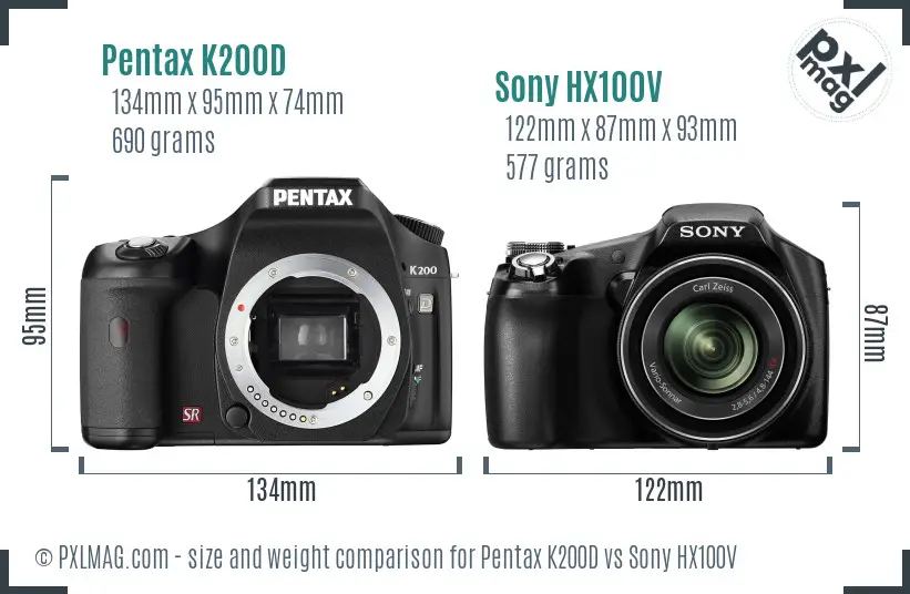 Pentax K200D vs Sony HX100V size comparison