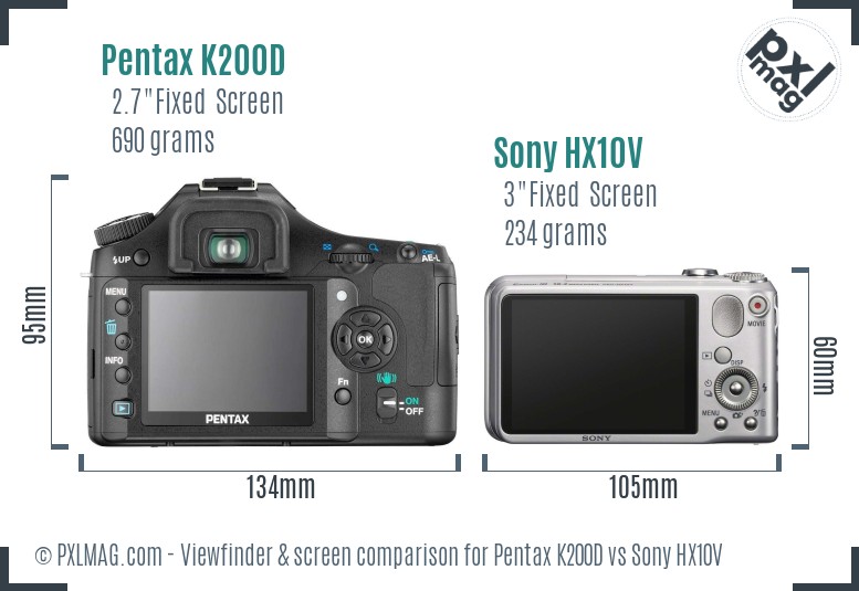 Pentax K200D vs Sony HX10V Screen and Viewfinder comparison