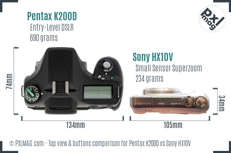 Pentax K200D vs Sony HX10V top view buttons comparison