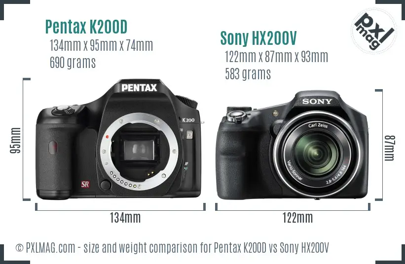 Pentax K200D vs Sony HX200V size comparison Pentax K200D vs Sony HX200V size comparison
