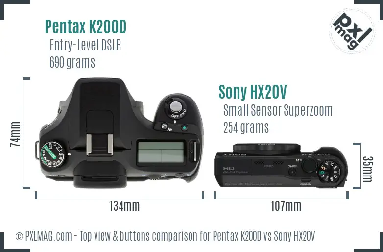 Pentax K200D vs Sony HX20V top view buttons comparison