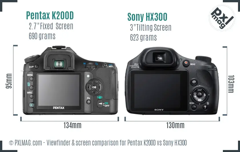 Pentax K200D vs Sony HX300 Screen and Viewfinder comparison