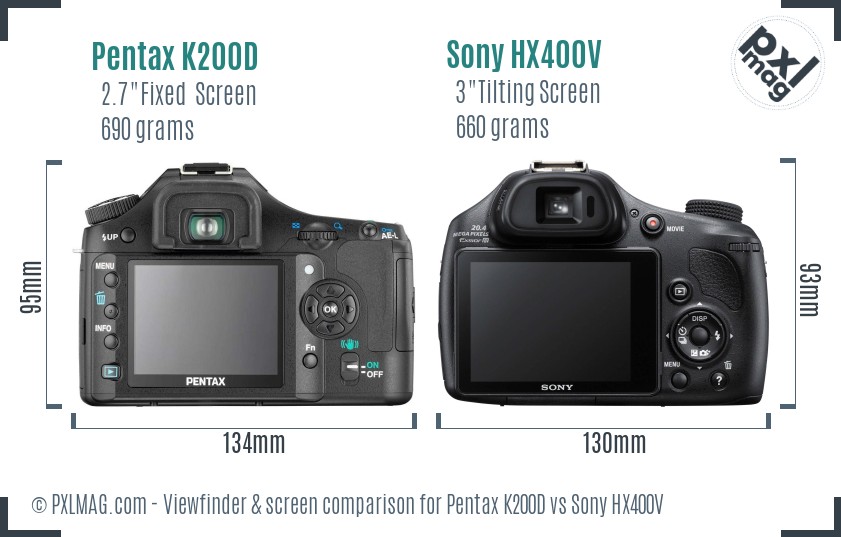 Pentax K200D vs Sony HX400V Screen and Viewfinder comparison
