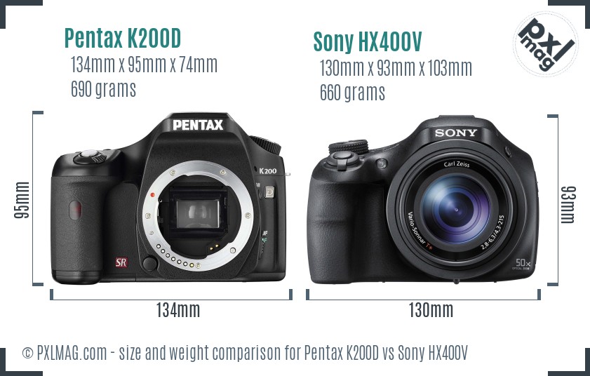 Pentax K200D vs Sony HX400V size comparison