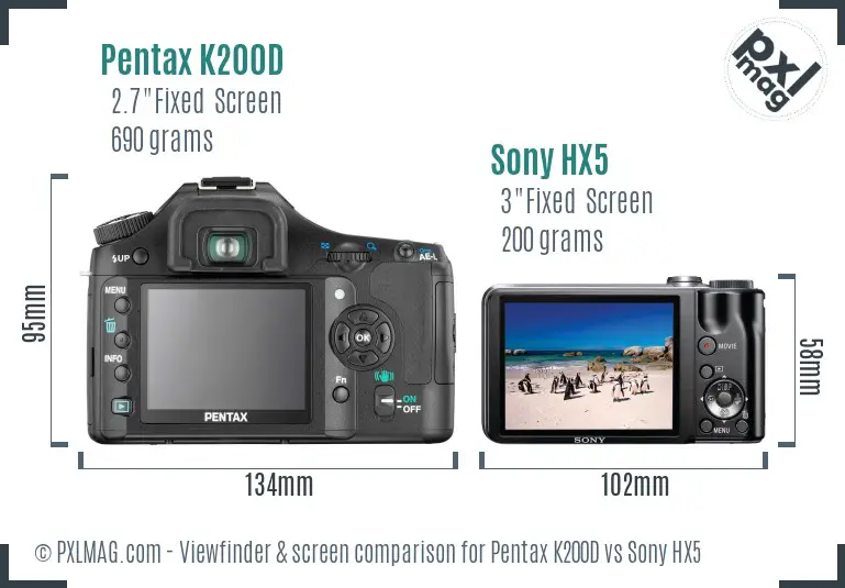 Pentax K200D vs Sony HX5 Screen and Viewfinder comparison