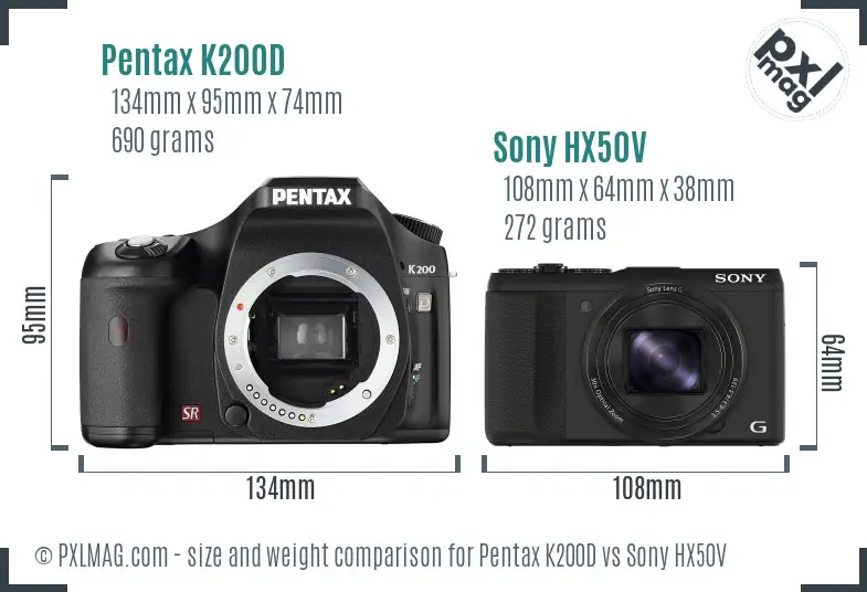 Pentax K200D vs Sony HX50V size comparison