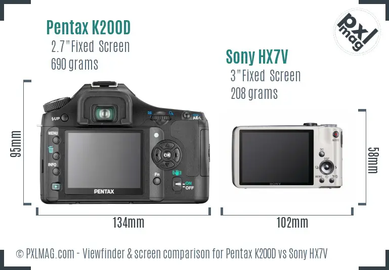 Pentax K200D vs Sony HX7V Screen and Viewfinder comparison