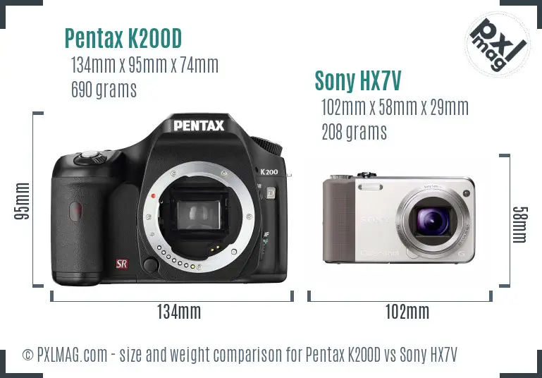 Pentax K200D vs Sony HX7V size comparison