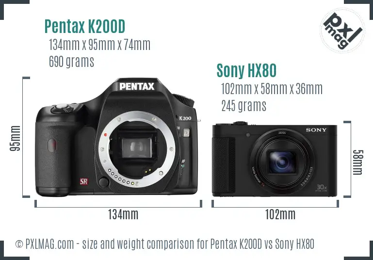 Pentax K200D vs Sony HX80 size comparison Pentax K200D vs Sony HX80 size comparison