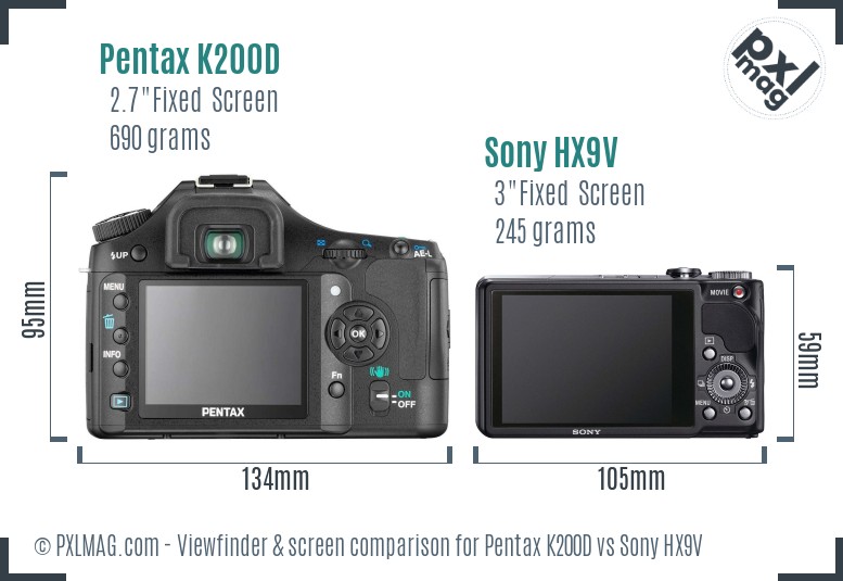 Pentax K200D vs Sony HX9V Screen and Viewfinder comparison