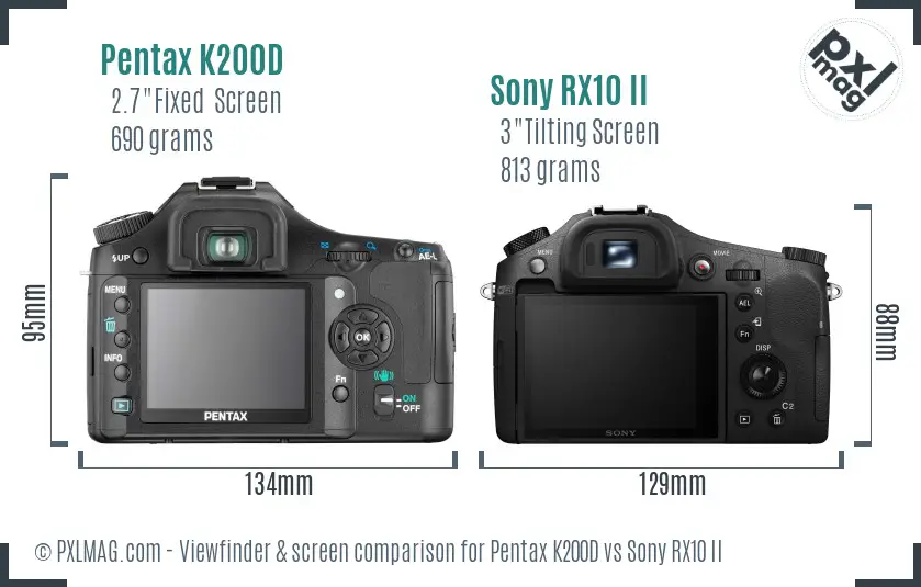 Pentax K200D vs Sony RX10 II Screen and Viewfinder comparison