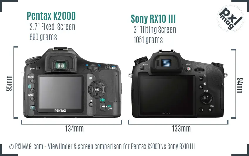 Pentax K200D vs Sony RX10 III Screen and Viewfinder comparison Pentax K200D vs Sony RX10 III Screen and Viewfinder comparison