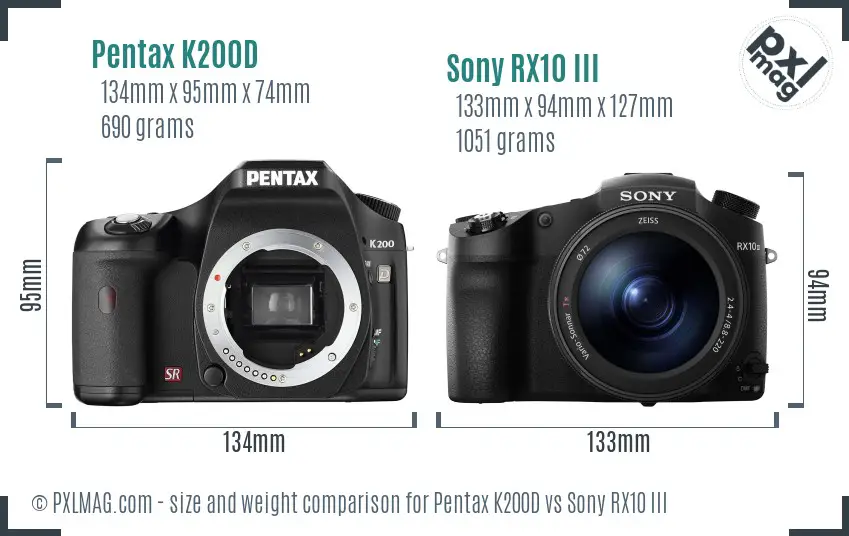 Pentax K200D vs Sony RX10 III size comparison Pentax K200D vs Sony RX10 III size comparison