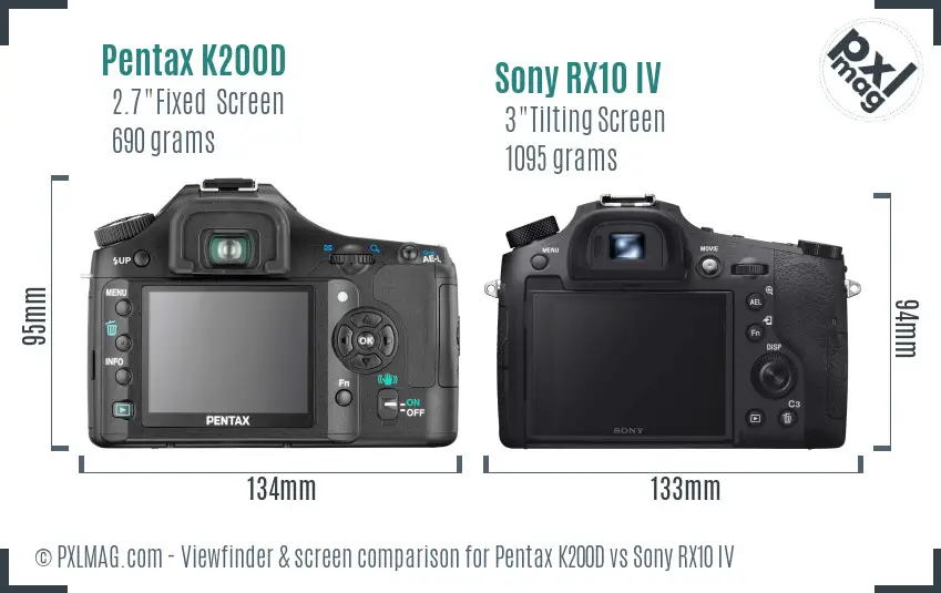 Pentax K200D vs Sony RX10 IV Screen and Viewfinder comparison