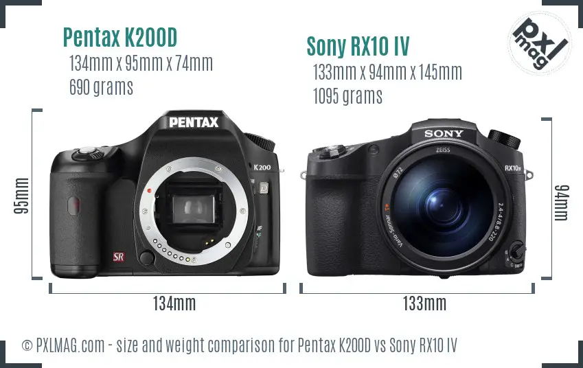 Pentax K200D vs Sony RX10 IV size comparison