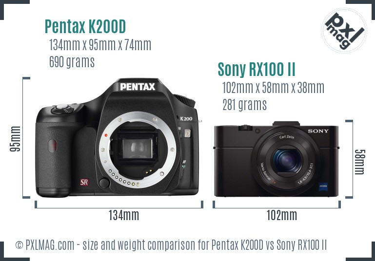 Pentax K200D vs Sony RX100 II size comparison