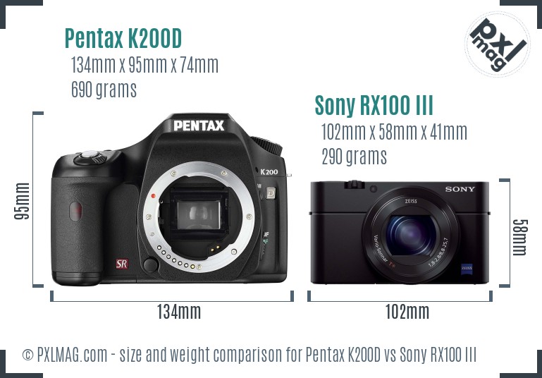 Pentax K200D vs Sony RX100 III size comparison