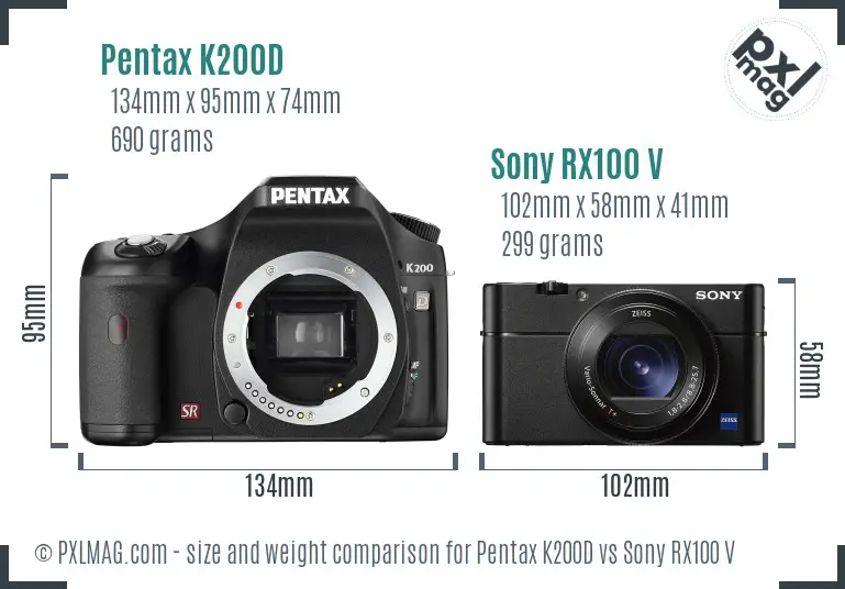 Pentax K200D vs Sony RX100 V size comparison Pentax K200D vs Sony RX100 V size comparison