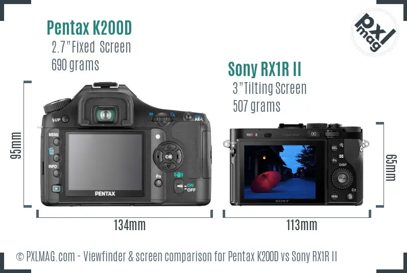 Pentax K200D vs Sony RX1R II Screen and Viewfinder comparison