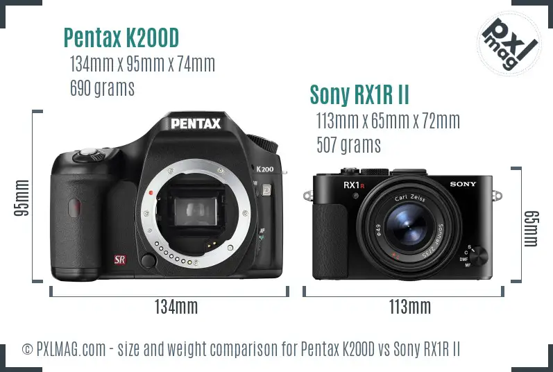 Pentax K200D vs Sony RX1R II size comparison
