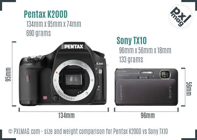 Pentax K200D vs Sony TX10 size comparison