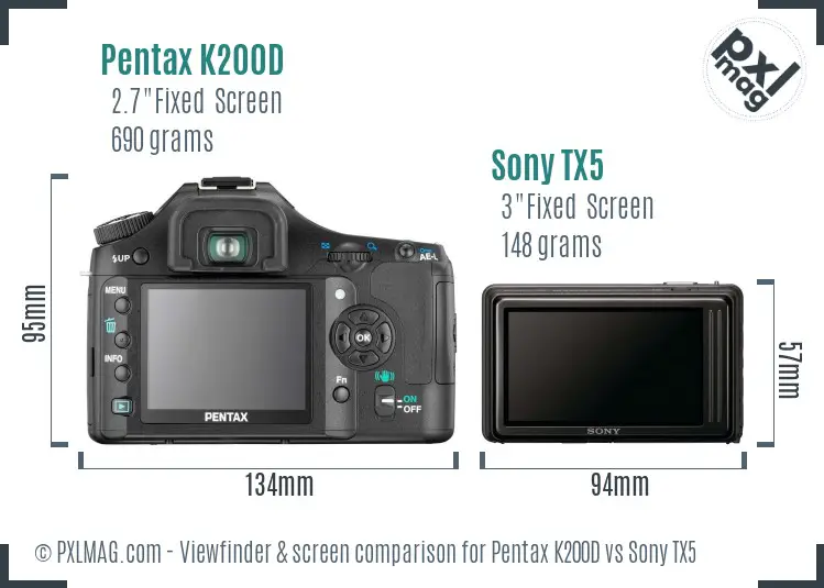 Pentax K200D vs Sony TX5 Screen and Viewfinder comparison