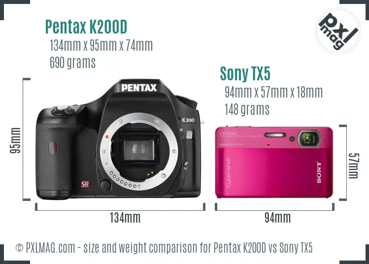 Pentax K200D vs Sony TX5 size comparison
