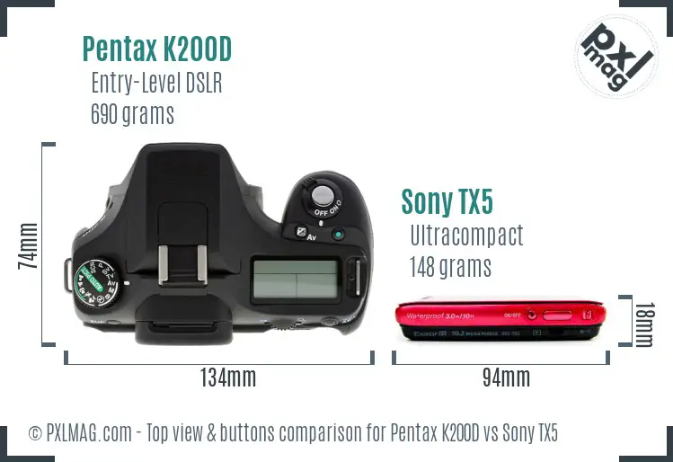 Pentax K200D vs Sony TX5 top view buttons comparison
